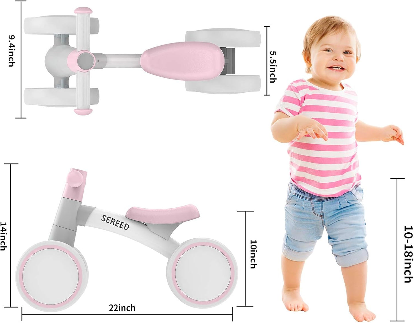 SEREED Baby Balance Bike for 1 Year Old Boys Girls 12-24 Month Toddler Balance Bike, 4 Wheels Toddler First Bike, First Birthday Gifts