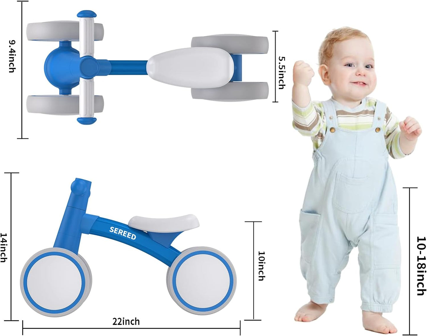 SEREED Baby Balance Bike for 1 Year Old Boys Girls 12-24 Month Toddler Balance Bike, 4 Wheels Toddler First Bike, First Birthday Gifts