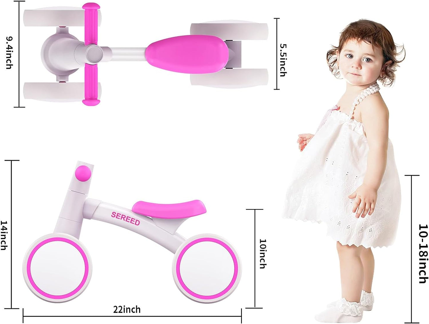 SEREED Baby Balance Bike for 1 Year Old Boys Girls 12-24 Month Toddler Balance Bike, 4 Wheels Toddler First Bike, First Birthday Gifts