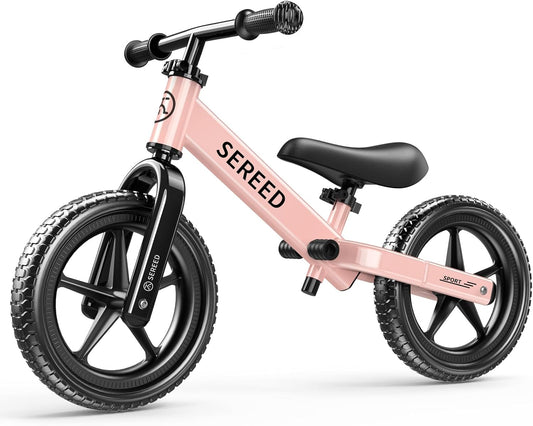 SEREED Toddler Balance Bike 2 Year Old, No Pedal Kids Toy Bike for 2-5 Years Old, Tool-Free Adjustment, Gift for 2-3 Girls, Customize Plate with 3pcs Stickers (Pink)