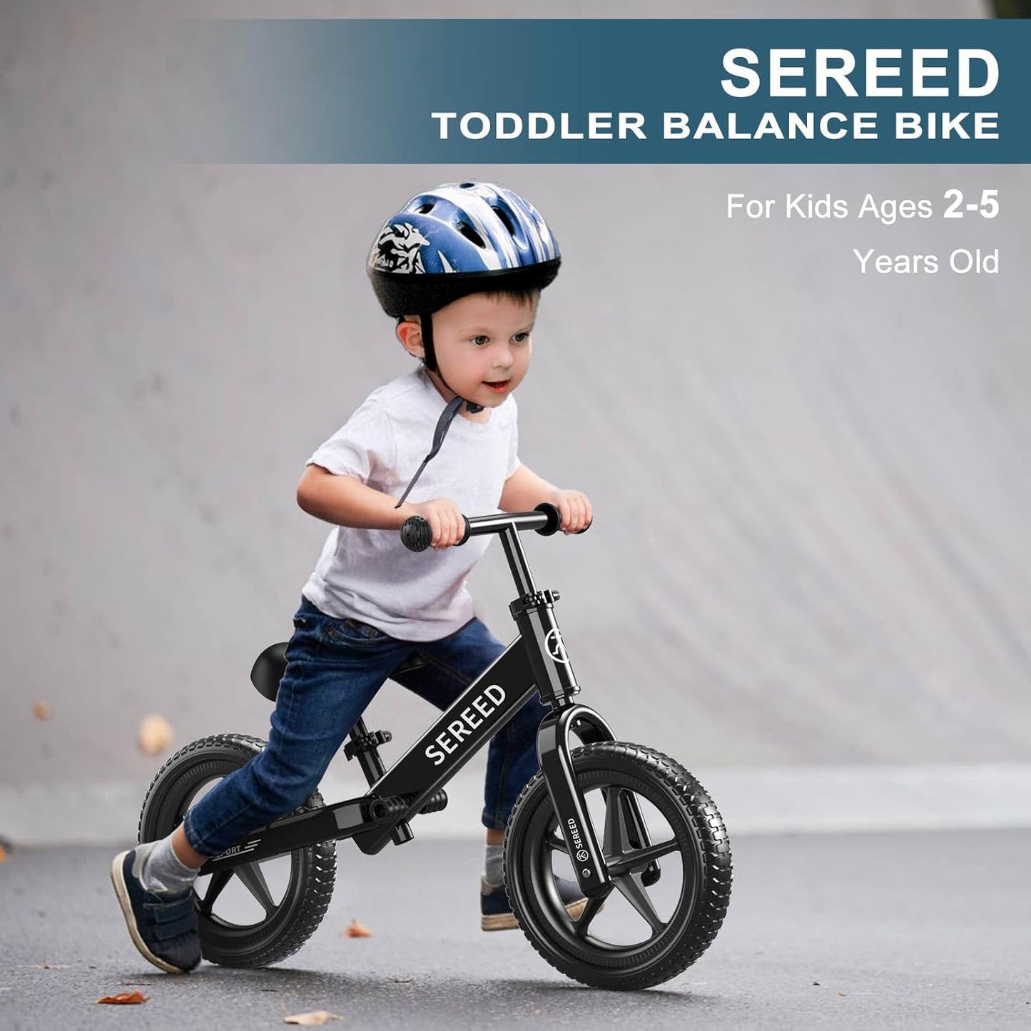 SEREED Toddler Balance Bike 2 Year Old, No Pedal Kids Toy Bike for 2-5 Years Old, Tool-Free Adjustment, Gift for 2-3 Boys Girls, Customize Plate with 3pcs Stickers (Black)