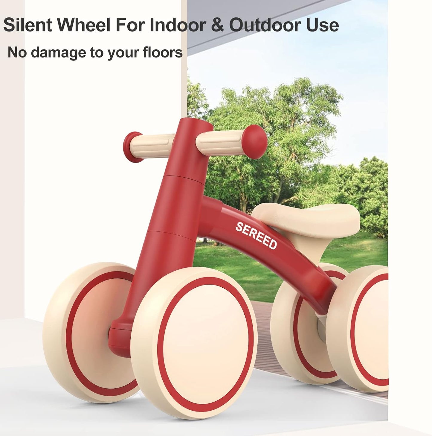 SEREED Baby Balance Bike for 1 Year Old Boys Girls 12-24 Month Toddler Balance Bike, 4 Wheels Toddler First Bike, First Birthday Gifts